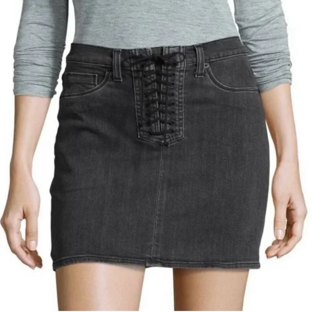 Hudson High Rise Bullocks Lace-Up Skirt in Washed Denim Black Size 32
